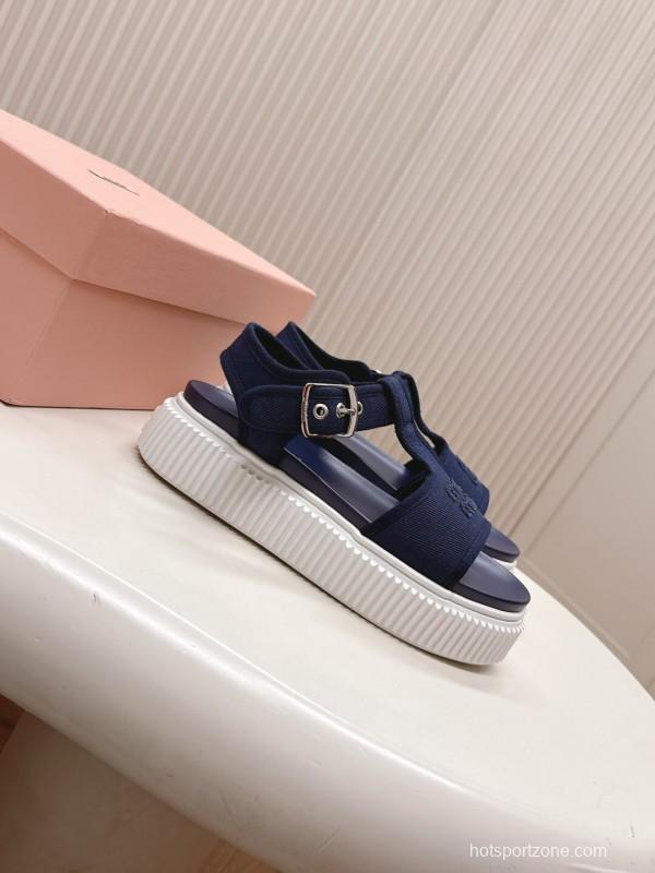 2025 Women Miu Miu Navy Canvas Sandals LY00420