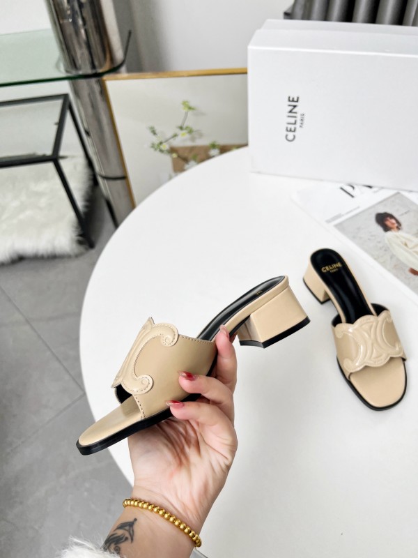 2025 Women Celine Beige Leather Mules