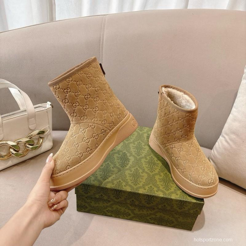 2024 Women Gucci Beige Suede Snow Boots MG00350