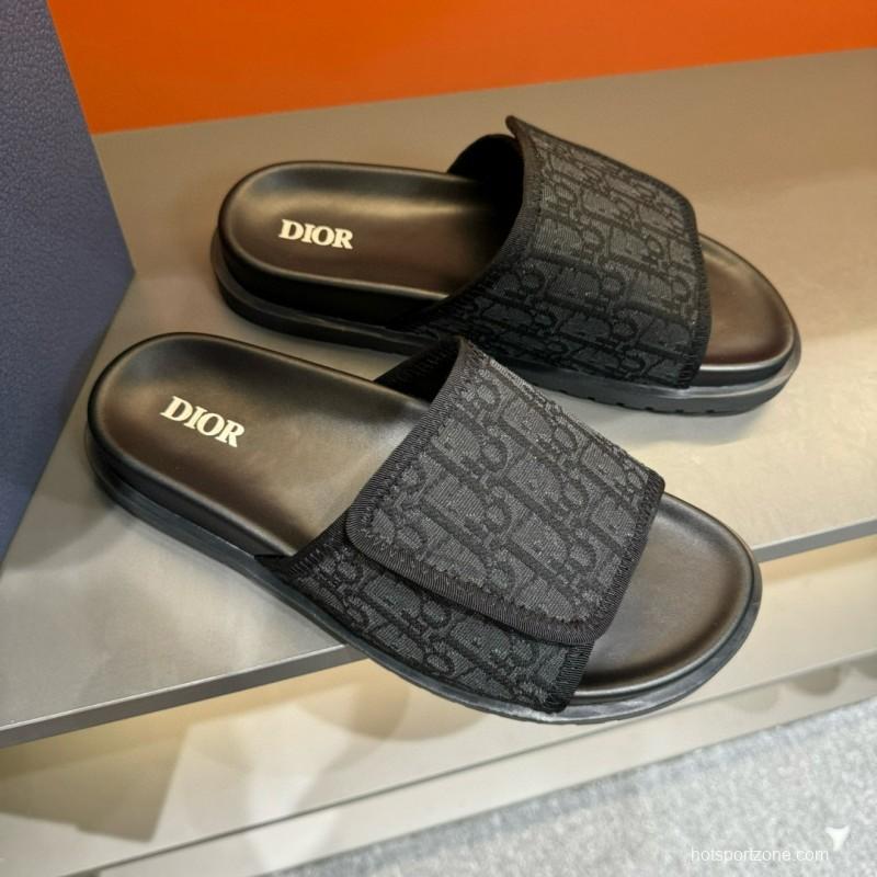 2024 Dior Black Fabric Leather Slippers MJ00180