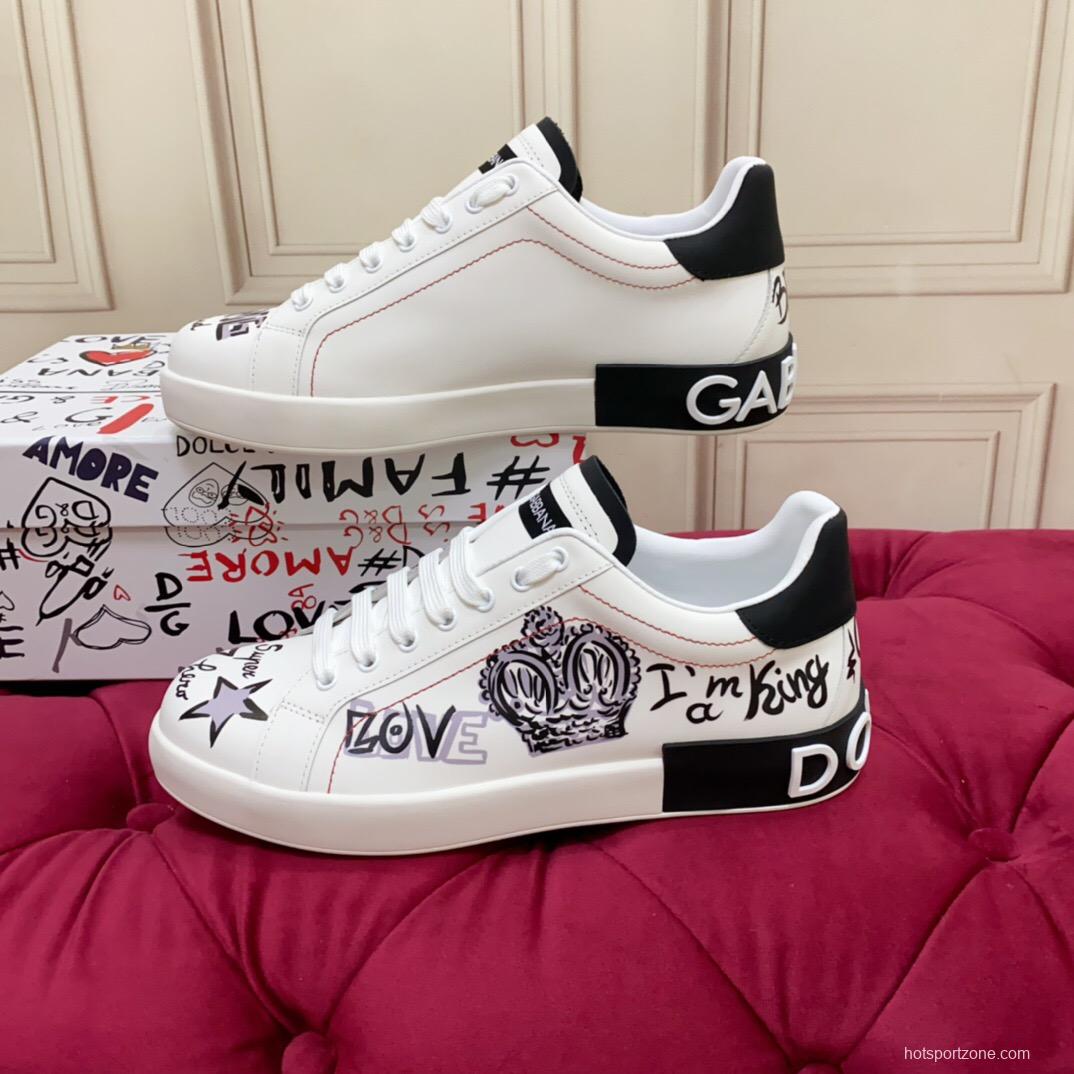2025 Women Dolce & Gabbana White Black Leather Sneakers LY00340(F)
