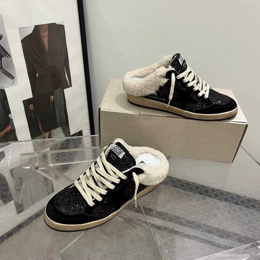2024 GGDB Black Suede Shearling Slippers MJ00280
