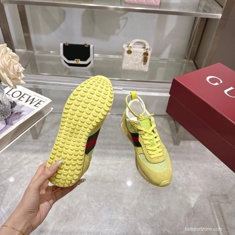 2025 Women Gucci Yellow Suede Fabric Sneakers LY00340