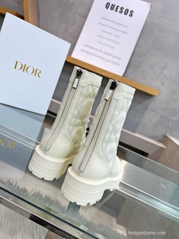 2024 Women Dior white leather boots MJ00430