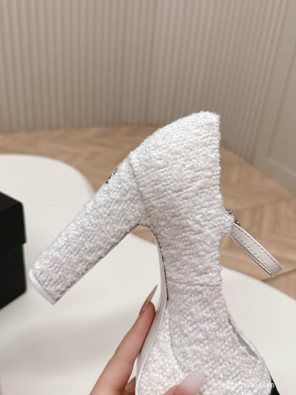 2025 Women Chanel White Black Tweed Platform High Heels
