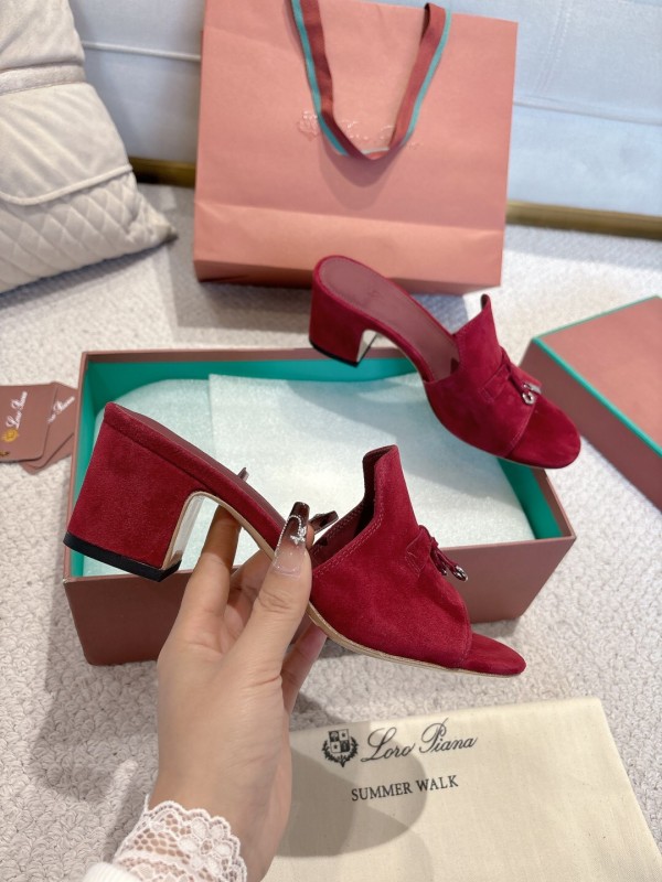 2025 Women LP Red Suede Heeled Sandals