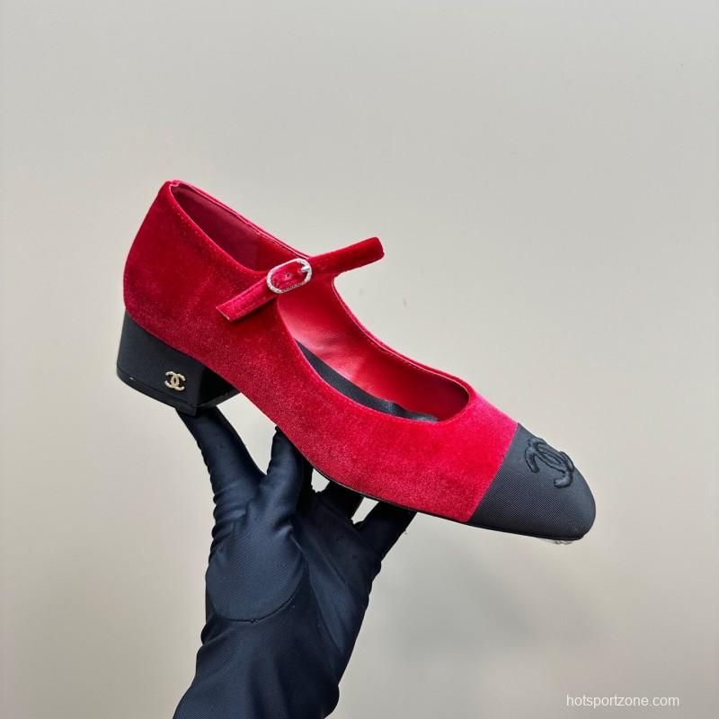 2025 Women Chanel Red Black Suede Leather Mary Jane Exclusive KFY00290