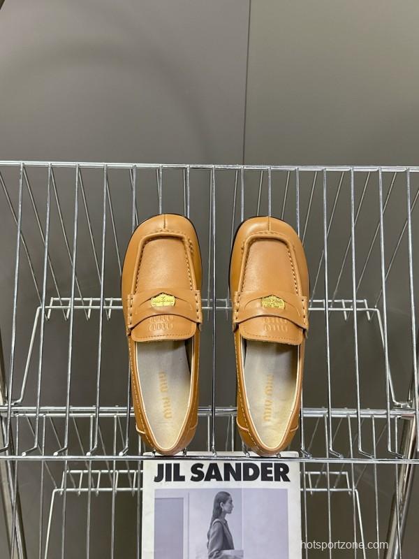 2025 Women Miu Miu Brown Leather Loafers