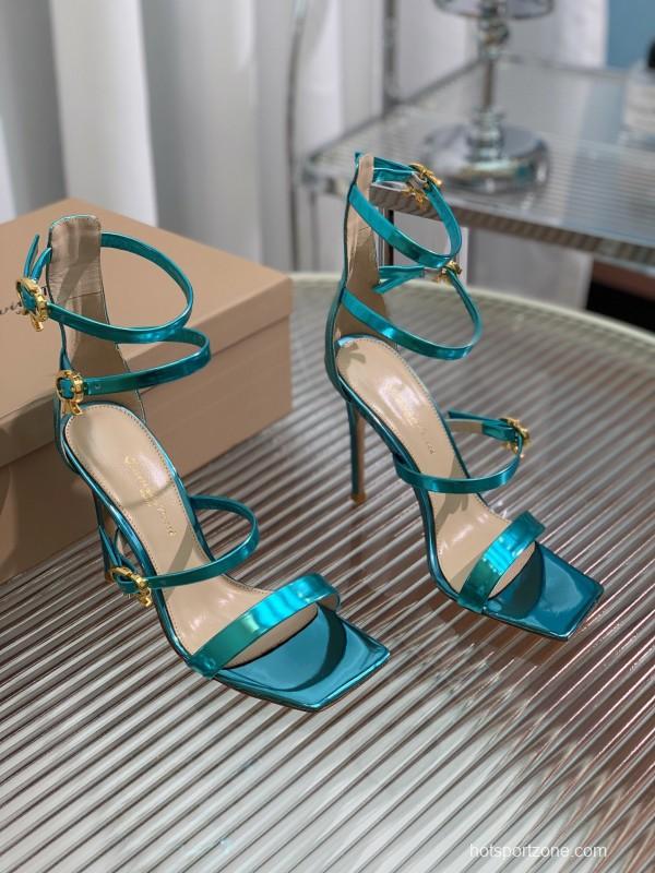 2025 Women Gianvito Rossi Blue Leather High Heel Sandals