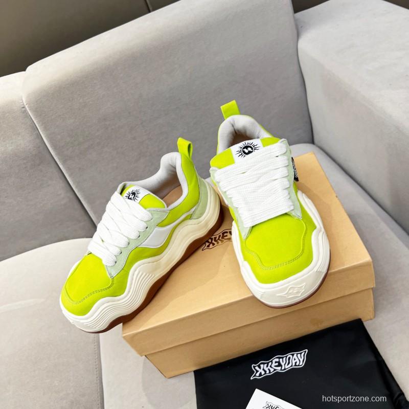 2025 Women HEYDAY Yellow White Green Canvas Leather Wave Bread Sneakers KFY00260