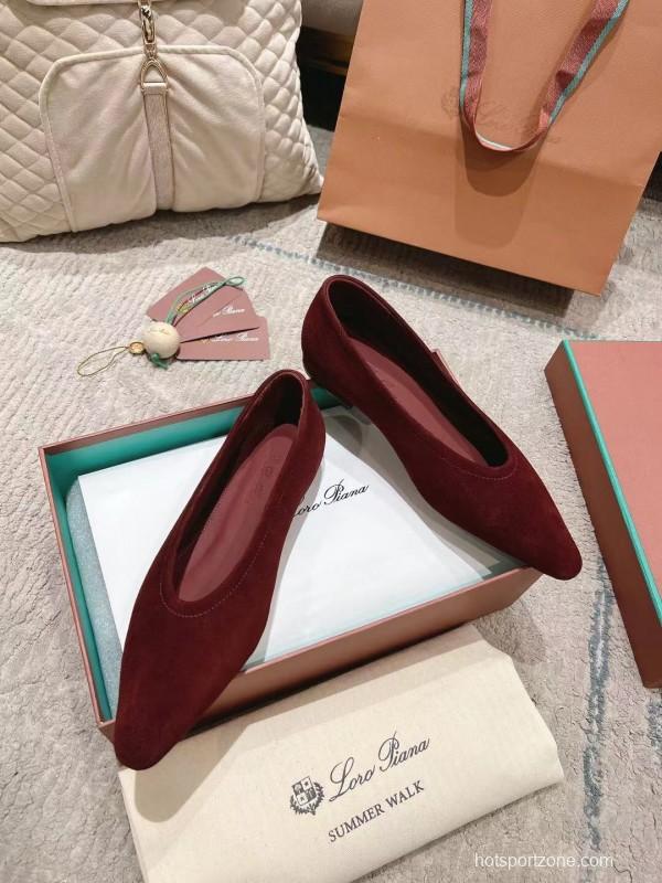 2025 Women LP Burgundy Suede Ballet Flat
