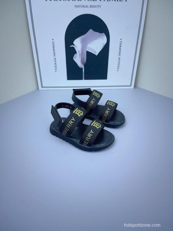 2025 Kids Burberry White Black Leather Sandals