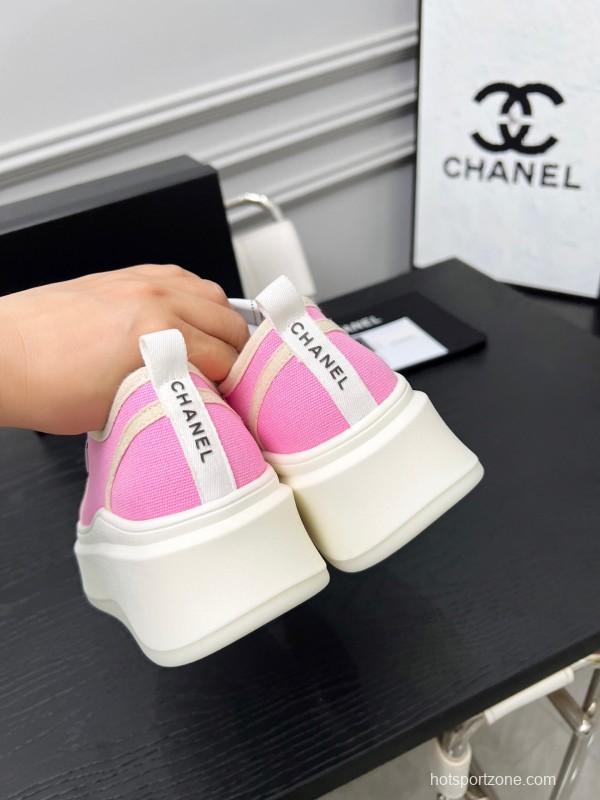 2025 Women Chanel Pink Canvas Sneakers LY00250