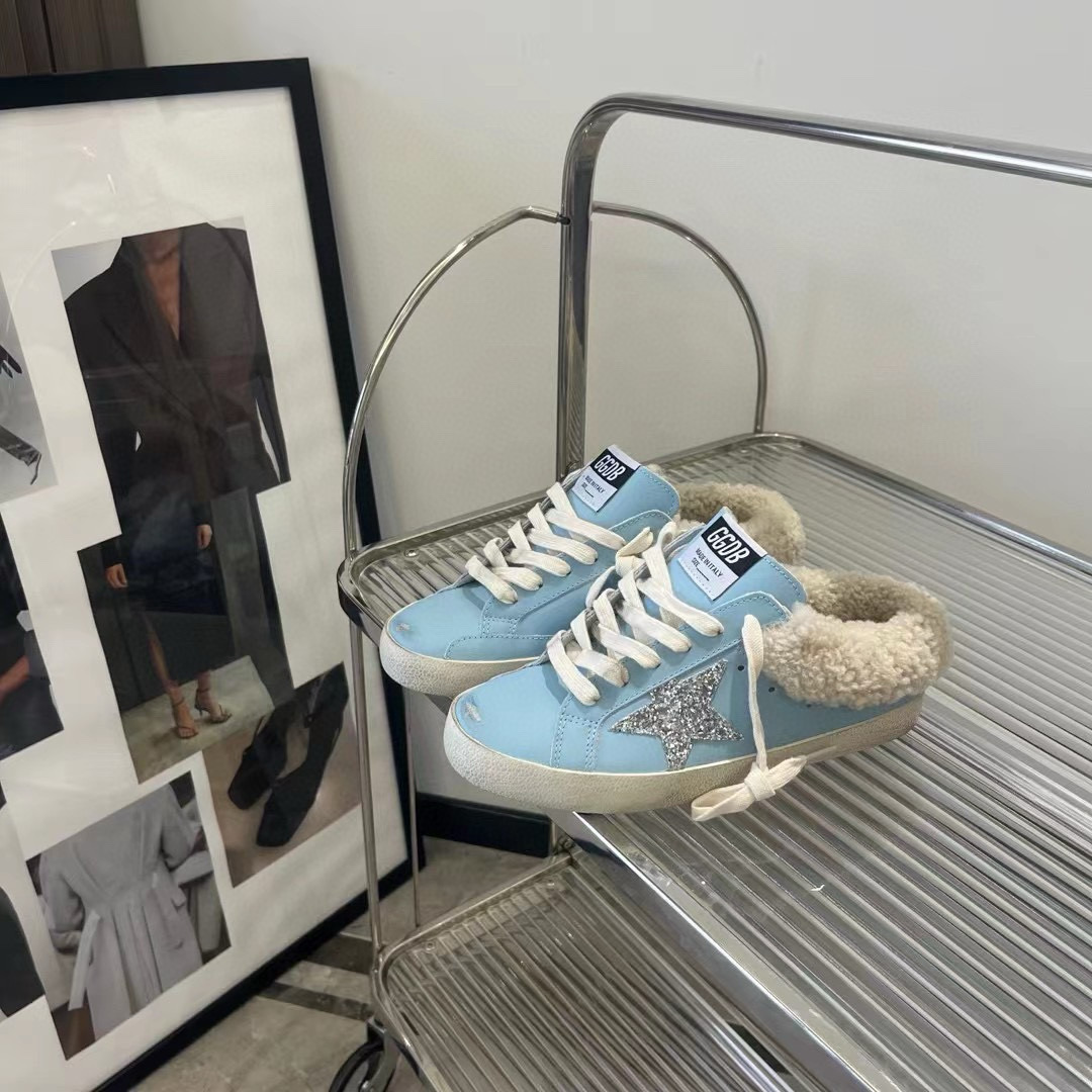 2024 GGDB Light Blue Shearling Leather Slippers