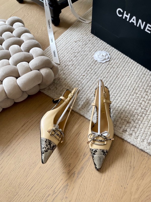 2025 Women Chanel Beige Snake Leather Heels KFY00320