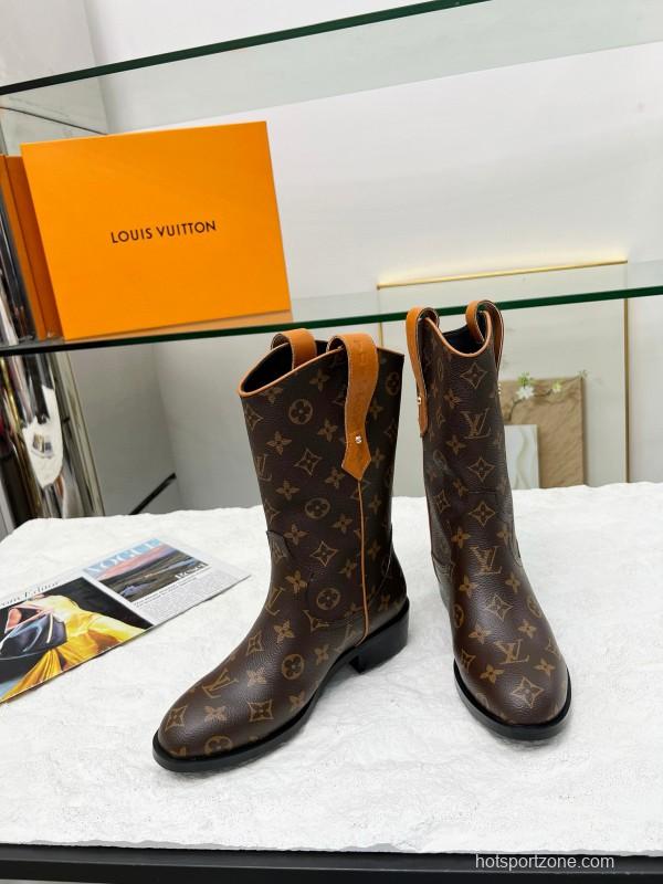 2024 Women Louis Vuitton Brown Monogram Leather Boots MJ00360