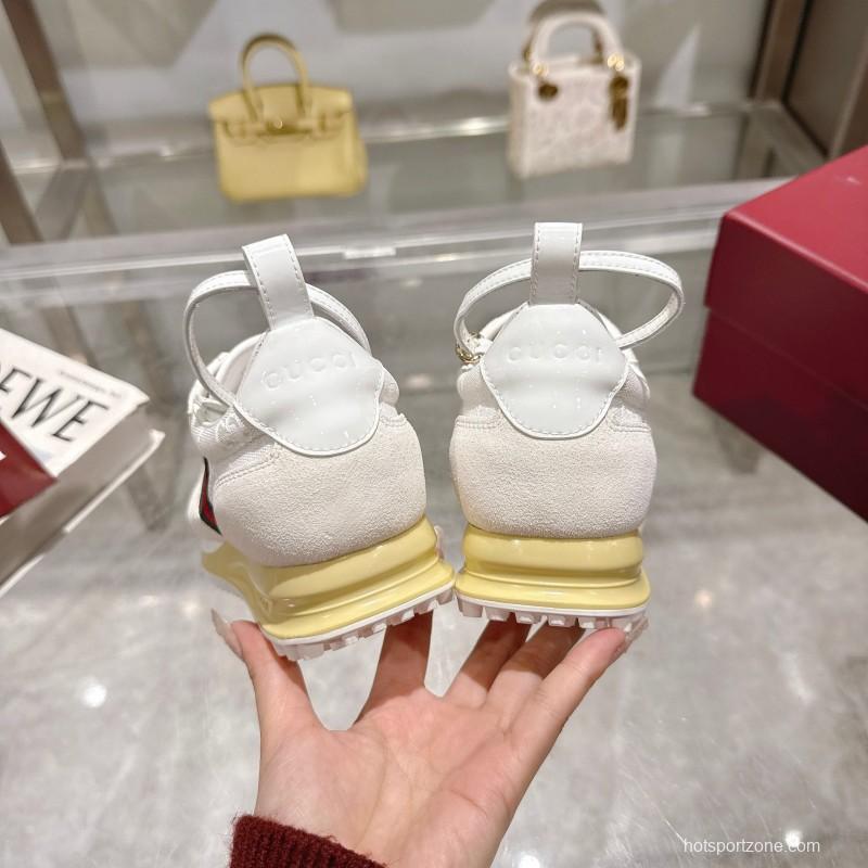 2025 Unisex Gucci White Black Red Fabric Sneakers Detachable Adjustable Ankle Strap LY00340