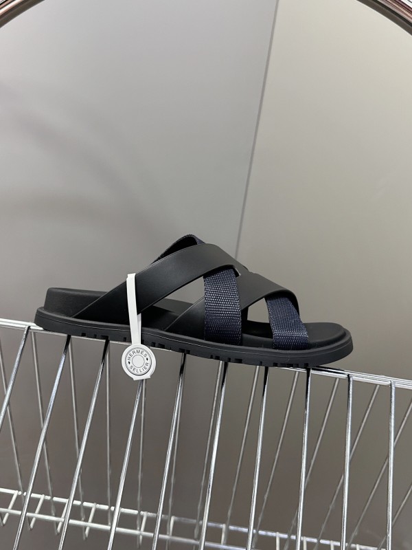 2025 Unisex Hermès Black Leather Fabric Slippers