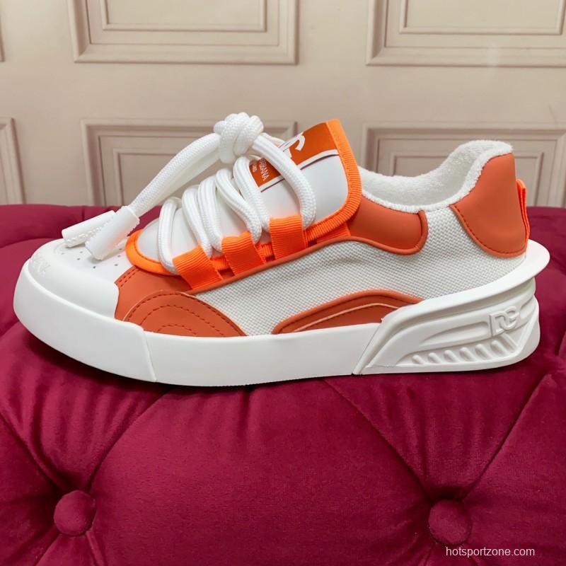 2025 Unisex Dolce & Gabbana Orange White Mesh Leather Sneakers
