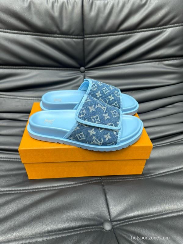 2024 Slippers Louis Vuitton Blue Denim Slippers MJ00200