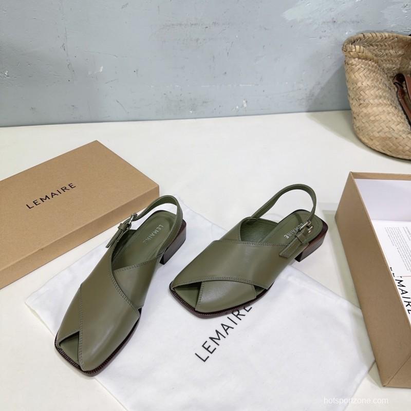 2025 Women Lemaire Green Leather Slingback Sandals KFY00310