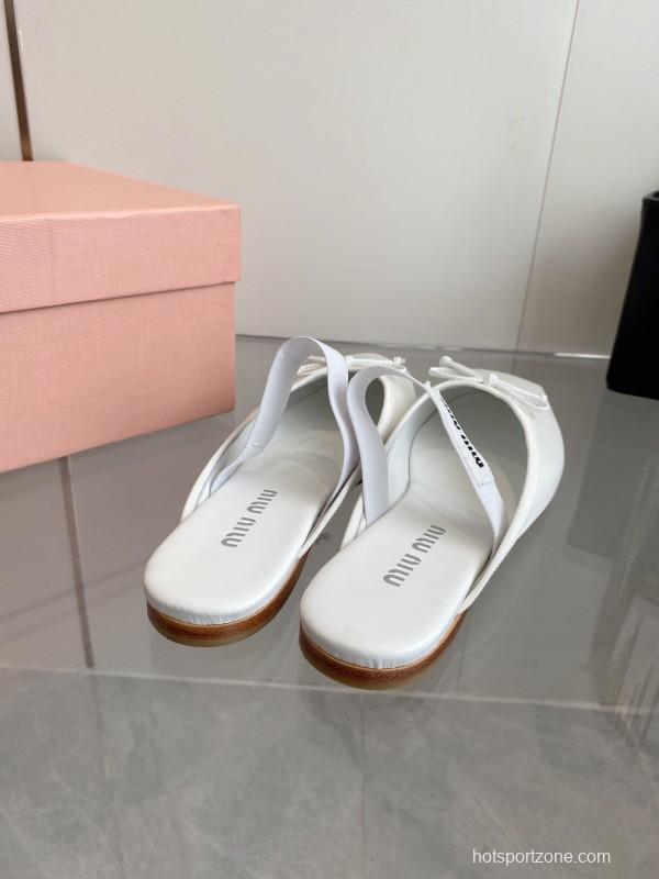 2025 Women Miumiu White Satin Ballet Flats Elastic Band KFY00280