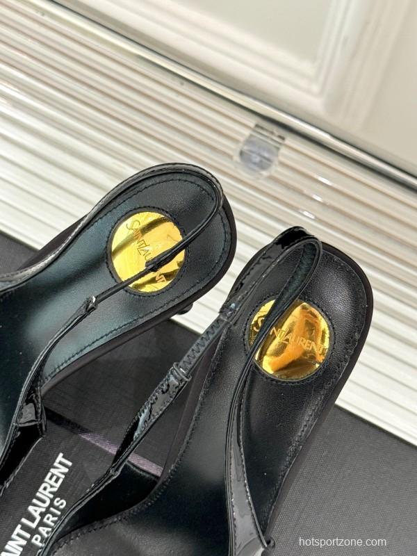 2025 Women YSL Black Patent Leather High Heel Slingback KFY00290