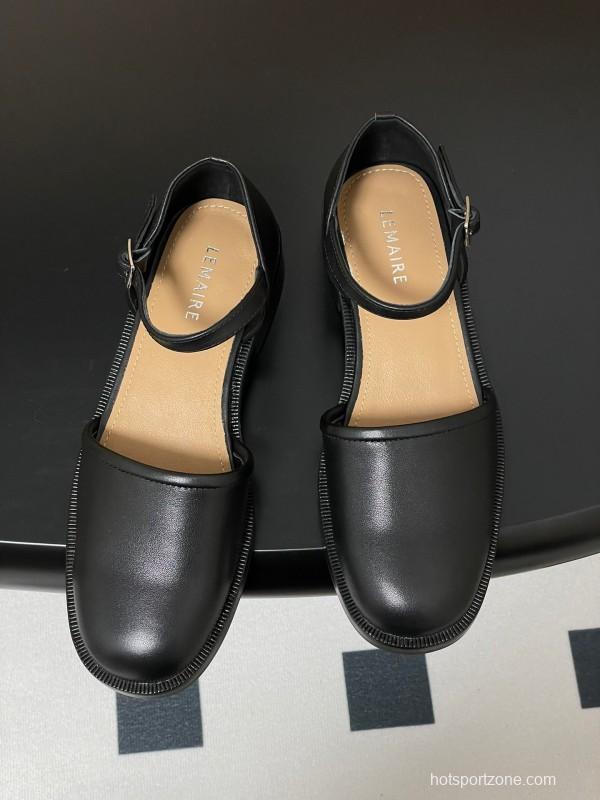 2025 Women Lemaire Black Leather Mary Jane Shoes KFY00320