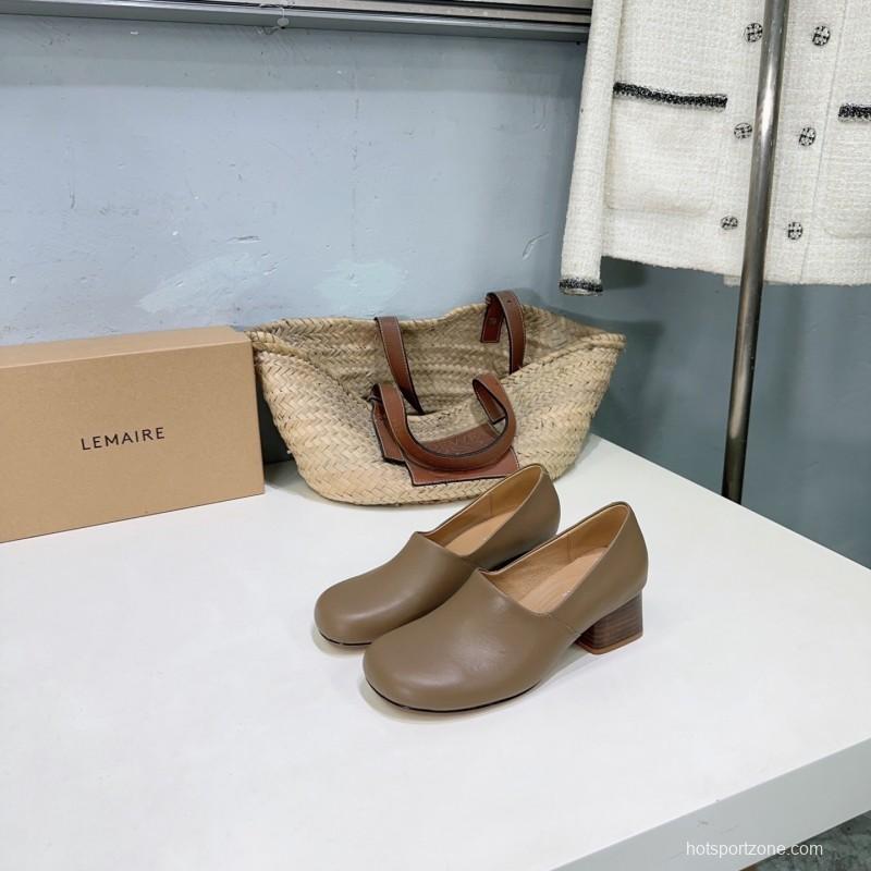 2025 Women LEMAIRE Brown Leather Block Heel Shoes
