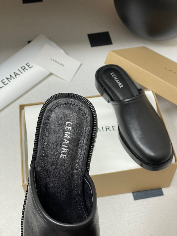 2025 Slippers Lemaire Black Leather Slippers KFY00310