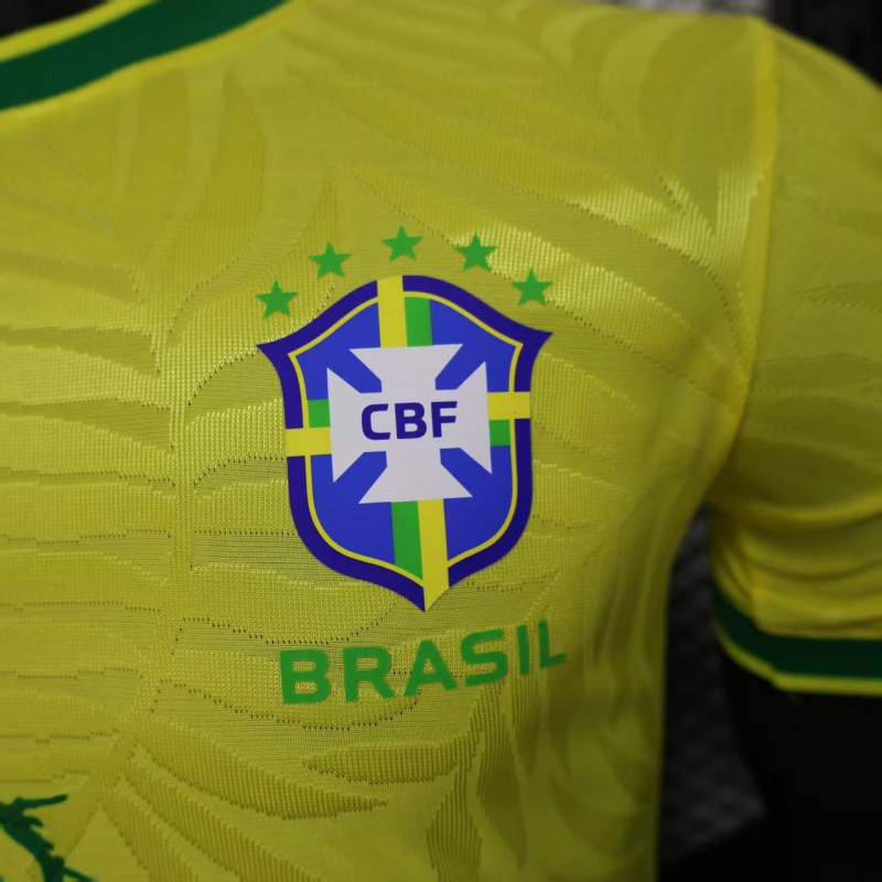 Player Version 2025 Brazil Yellow with Green Animal Pattern Jersey