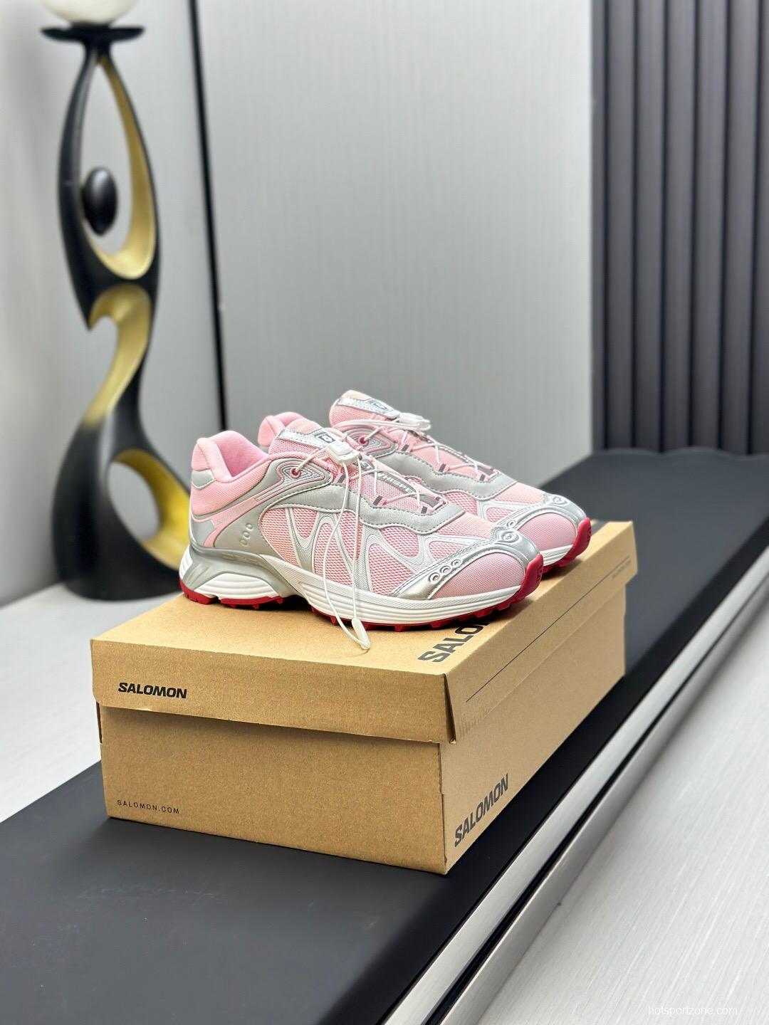 2025 Women SALOMON Pink White Leather Mesh Sneakers KFY00320