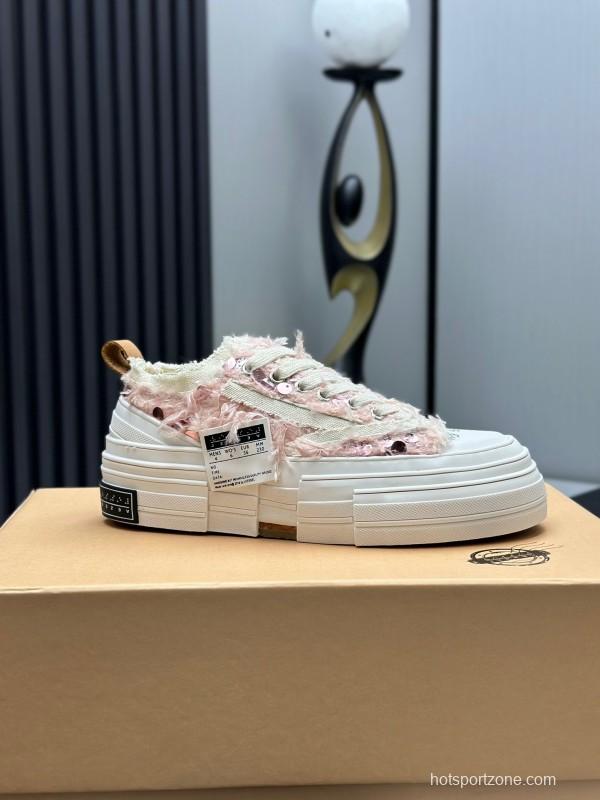 2025 Women XVESSEL Pink White Canvas Plimsolls Distressed AS00260
