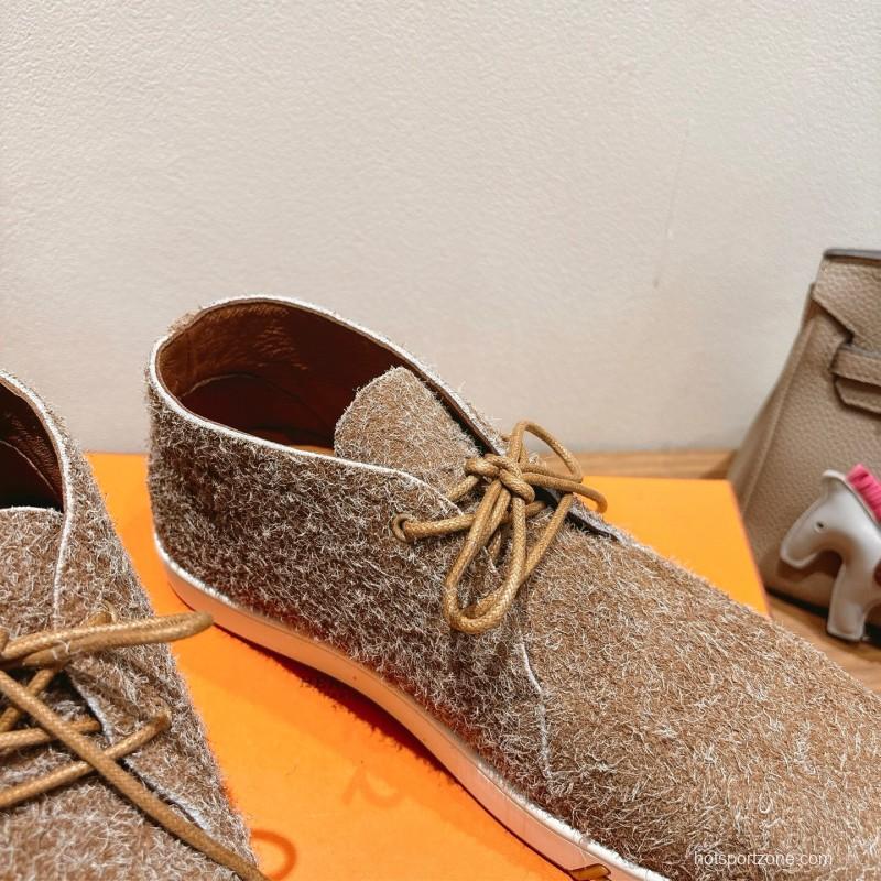 2025 Unisex Hermès Brown Tan Wool Chukka Boots AS00380