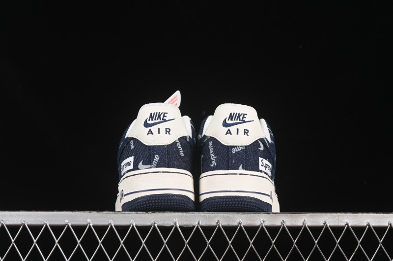 Nike Air Force 1 '07 Low Supreme Collaboration Blue Denim White Swoosh Casual Sneakers - LW9279-005
