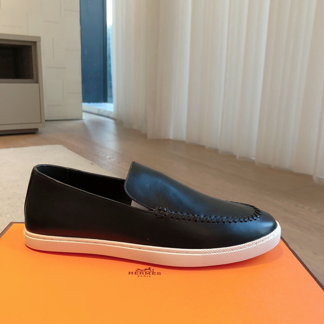 2025 Men Hermès Black Leather Loafers AS00380