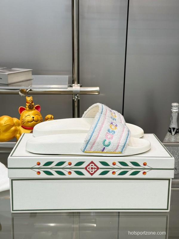 2025 Unisex CASA BLANCA White Fabric Slippers Embroidery KFY00160