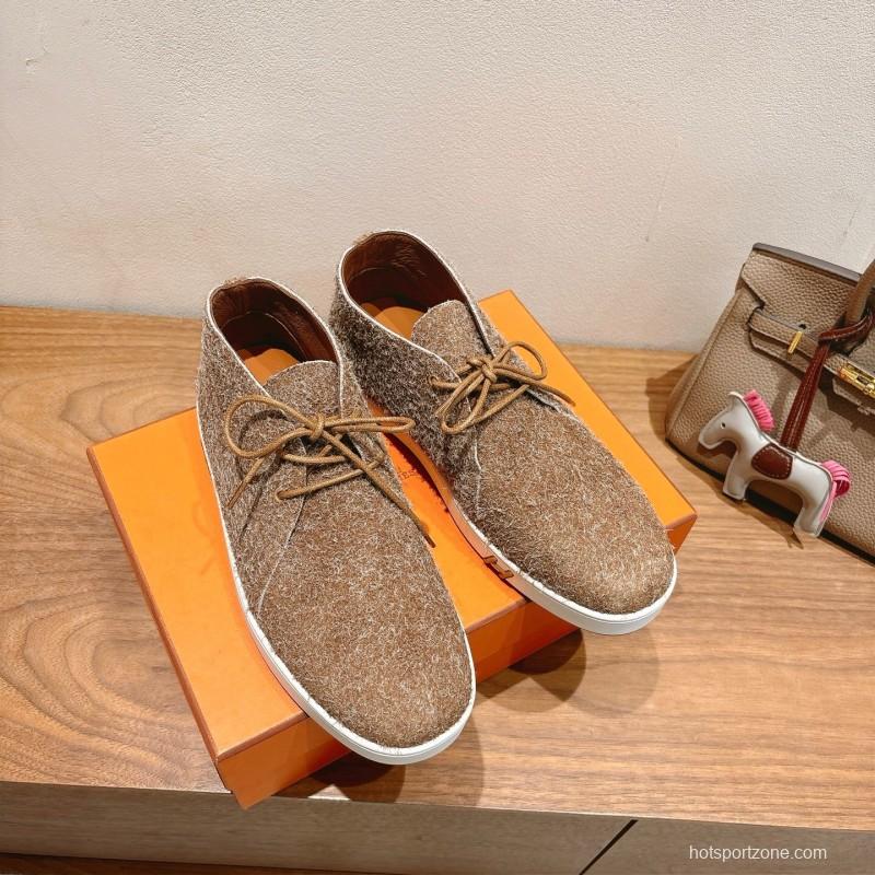 2025 Unisex Hermès Brown Tan Wool Chukka Boots AS00380