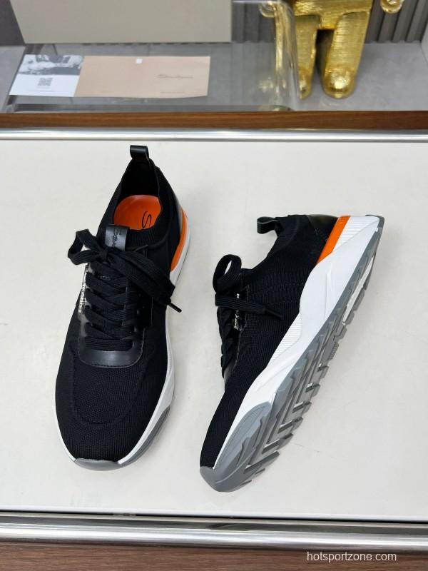 2025 Unisex Santoni Black Wool Blend Knit Mesh Sneakers AS00320