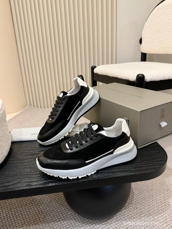 2025 Men Brunello Cucinelli Black White Calf Leather Sneakers AS00320