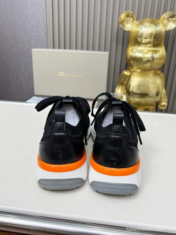 2025 Unisex Santoni Black Wool Blend Knit Mesh Sneakers AS00320
