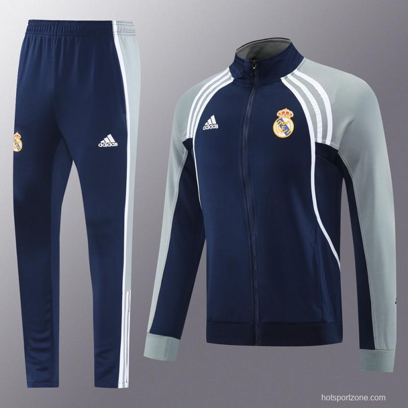25/26 Real Madrid Navy/Grey Full Zipper Jacket +Long Pants