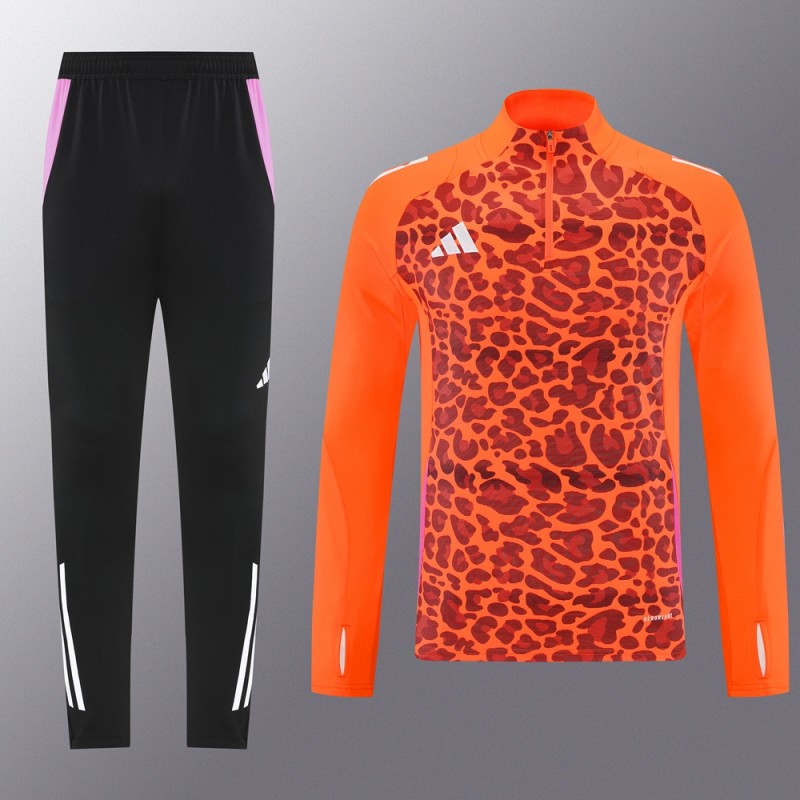 2025 Adidas Orange & Black with Leopard Print Pattern Half Zipper Jacket +Long Pants
