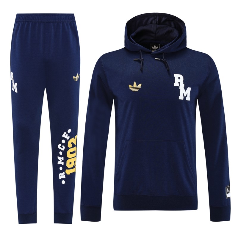 25/26 Real Madrid Navy Hoodie Full Zipper Jacket + Long Pants