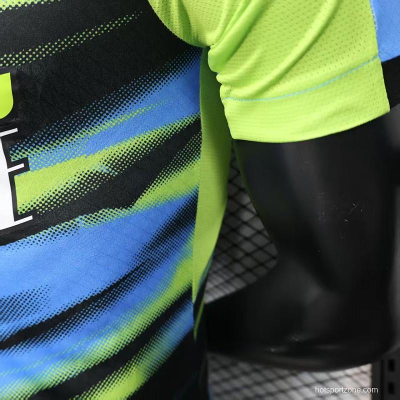 Player Version 25/26 Olympique de Marseille Neon Green Blue Black Gradient Stripe Jersey