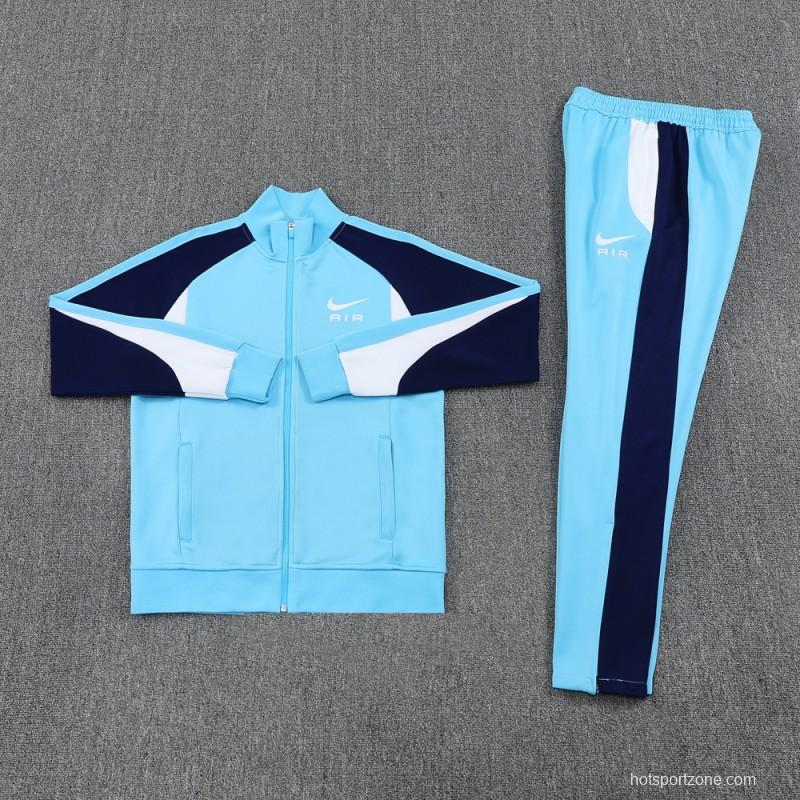 2025 Nike Air Tracksuit Set - Light Blue with Navy Accents Full Zipper Jacket + Long Pants