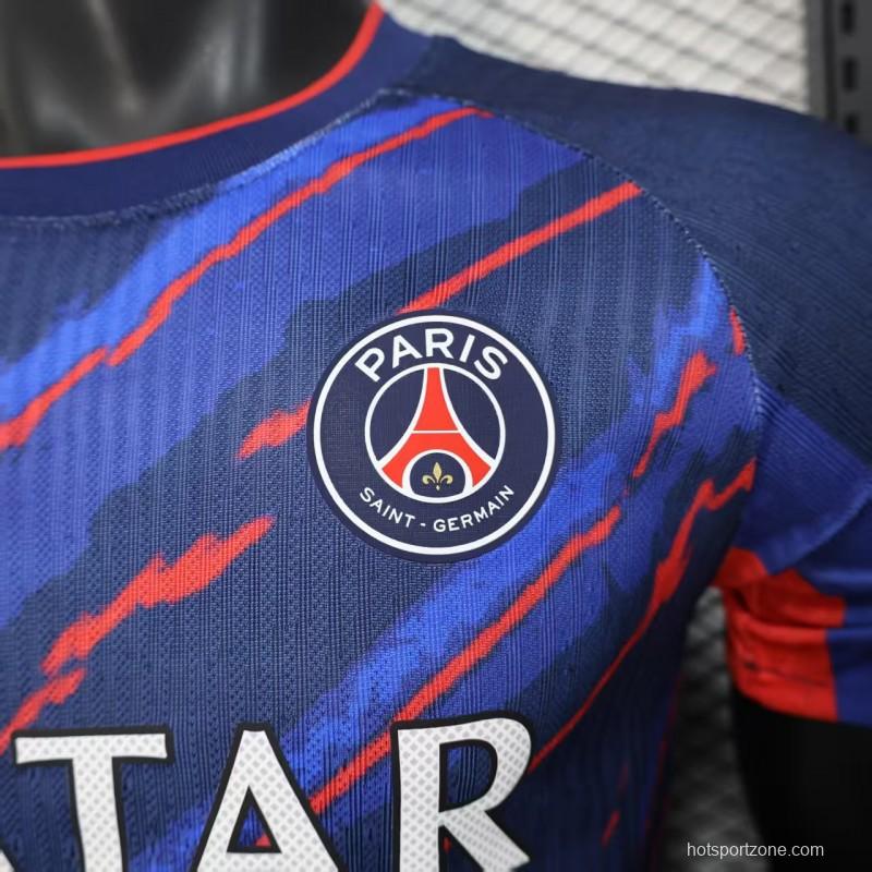 Player Version 25/26 PSG Paris Saint-Germain Blue with Red Lightning Pattern Jersey