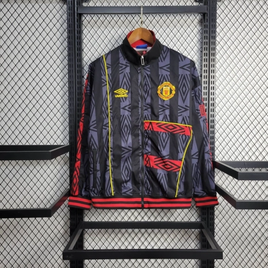 25/26 Manchester United Jacket Retro Black Pattern Windbreaker