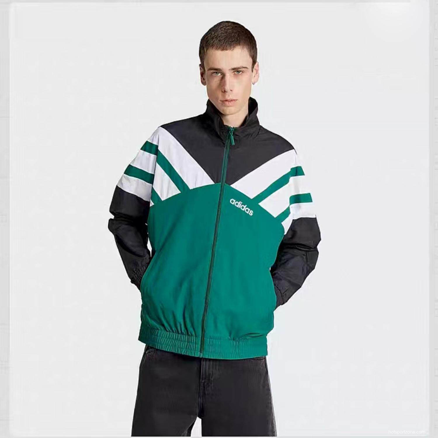 2025 Adidas Green/White/Black Full Zipper Windbreaker