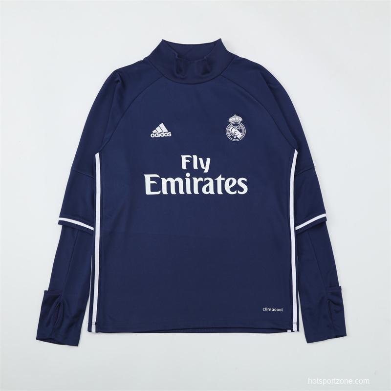 Retro 16/17 Real Madrid Royal Blue Half Zipper Jacket+Long Pants
